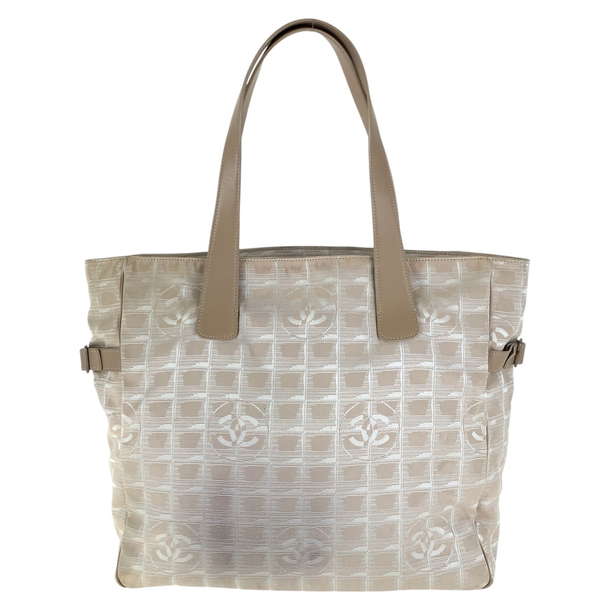 17347
CHANEL シャネル ヴィンテージ ニュートラベルライン ベージュ シルバー金具 キャンバス / レザー トートバッグ ショルダーバッグ  レディース AB32