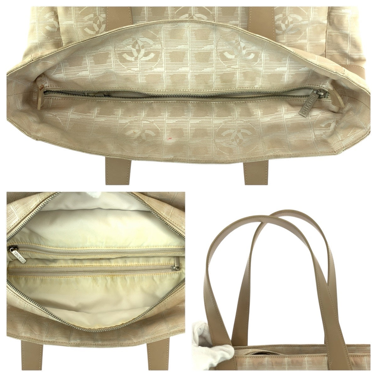 17347
CHANEL シャネル ヴィンテージ ニュートラベルライン ベージュ シルバー金具 キャンバス / レザー トートバッグ ショルダーバッグ  レディース AB32