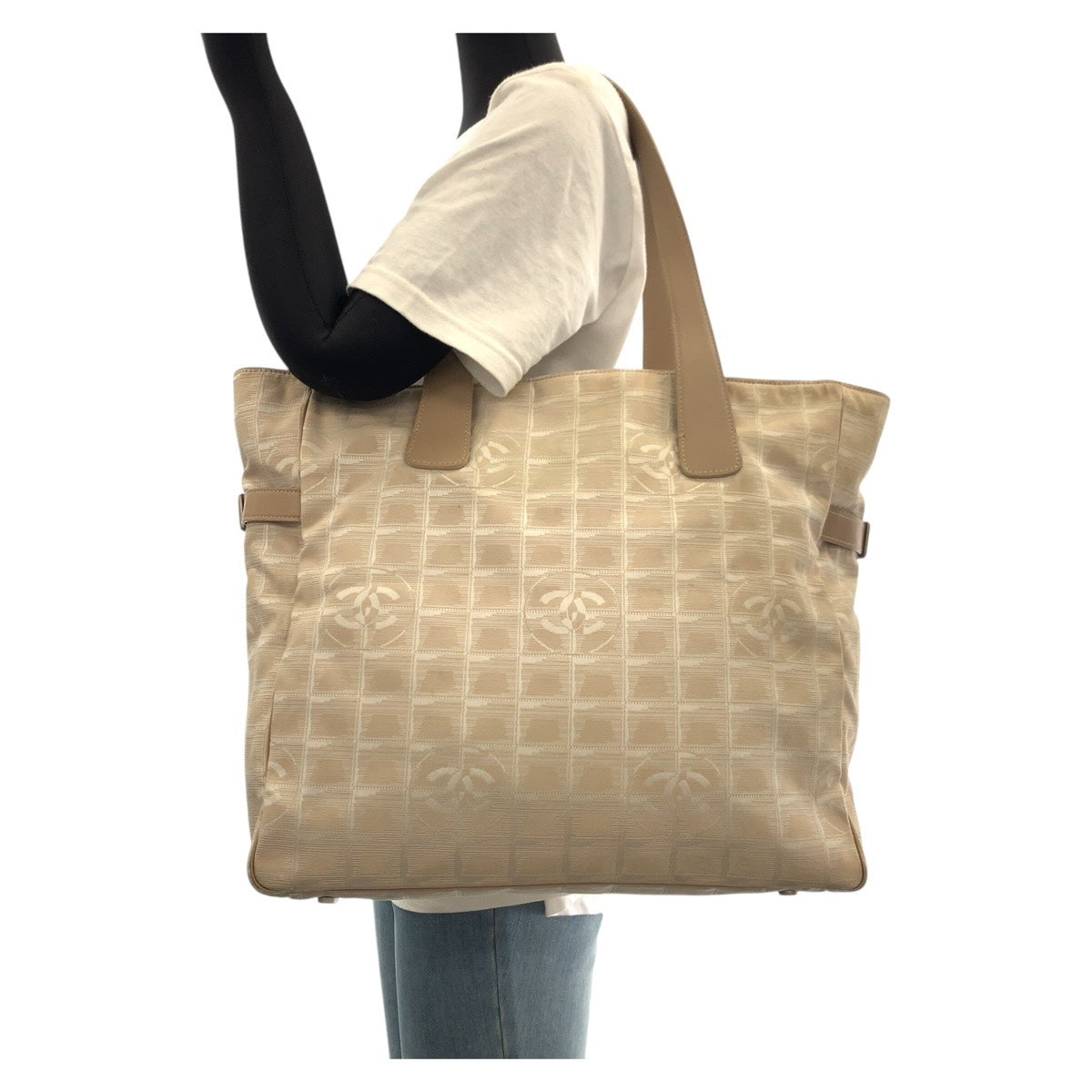 17347
CHANEL シャネル ヴィンテージ ニュートラベルライン ベージュ シルバー金具 キャンバス / レザー トートバッグ ショルダーバッグ  レディース AB32