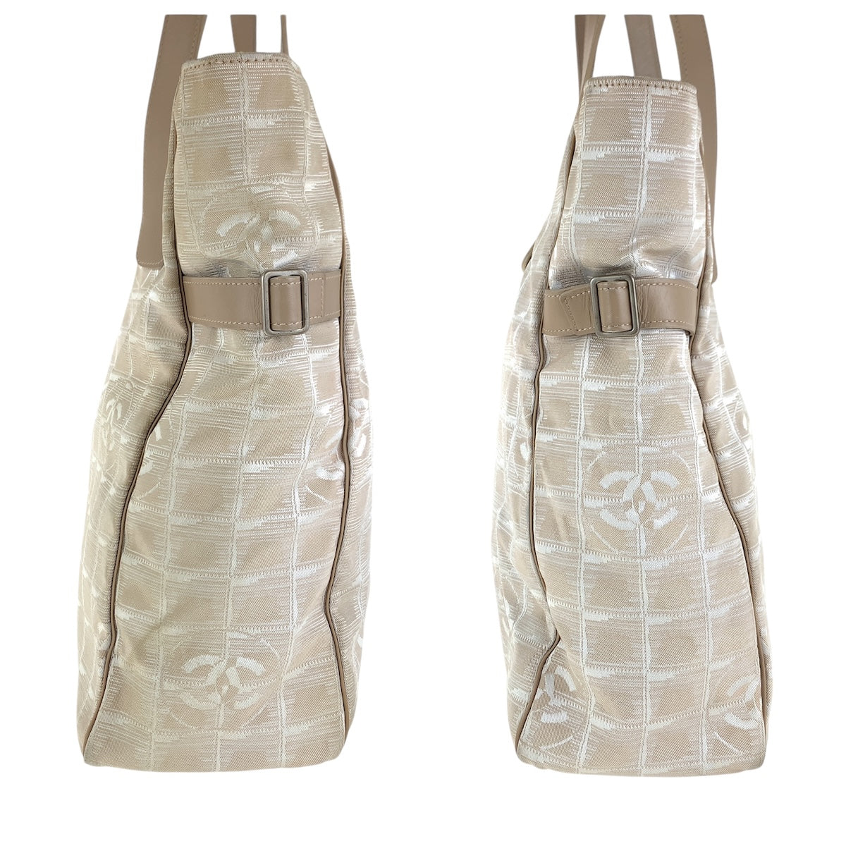 17347
CHANEL シャネル ヴィンテージ ニュートラベルライン ベージュ シルバー金具 キャンバス / レザー トートバッグ ショルダーバッグ  レディース AB32