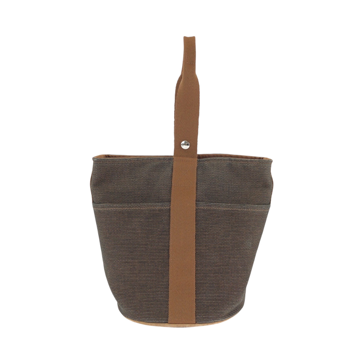 17348
HERMES エルメス サクソーMM ブラウン シルバー金具 キャンバス ハンドバッグ  レディース ABP46