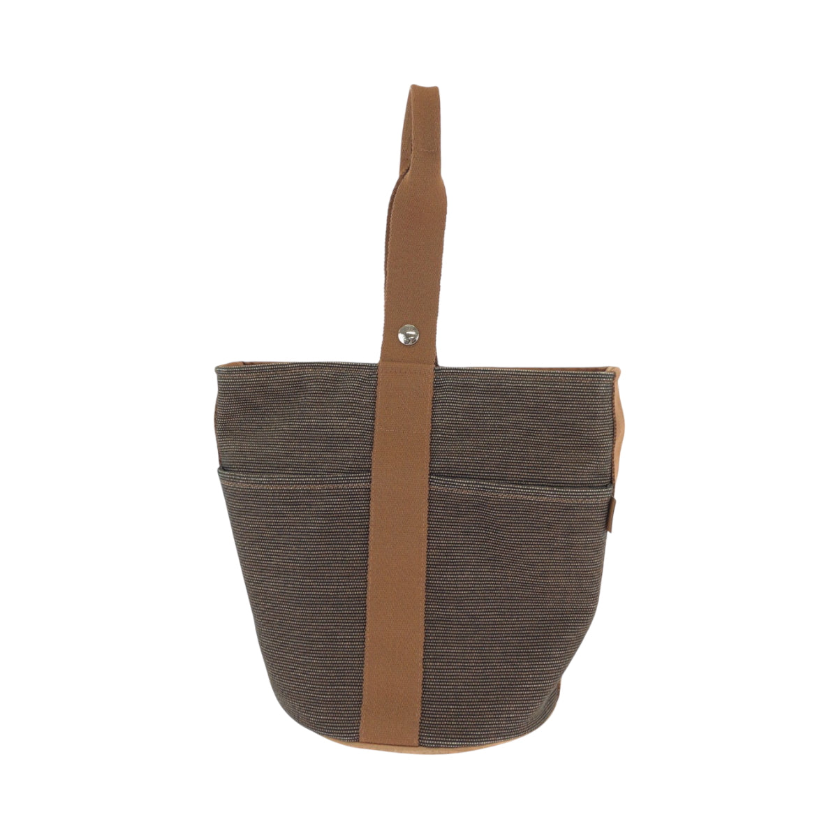 17348
HERMES エルメス サクソーMM ブラウン シルバー金具 キャンバス ハンドバッグ  レディース ABP46