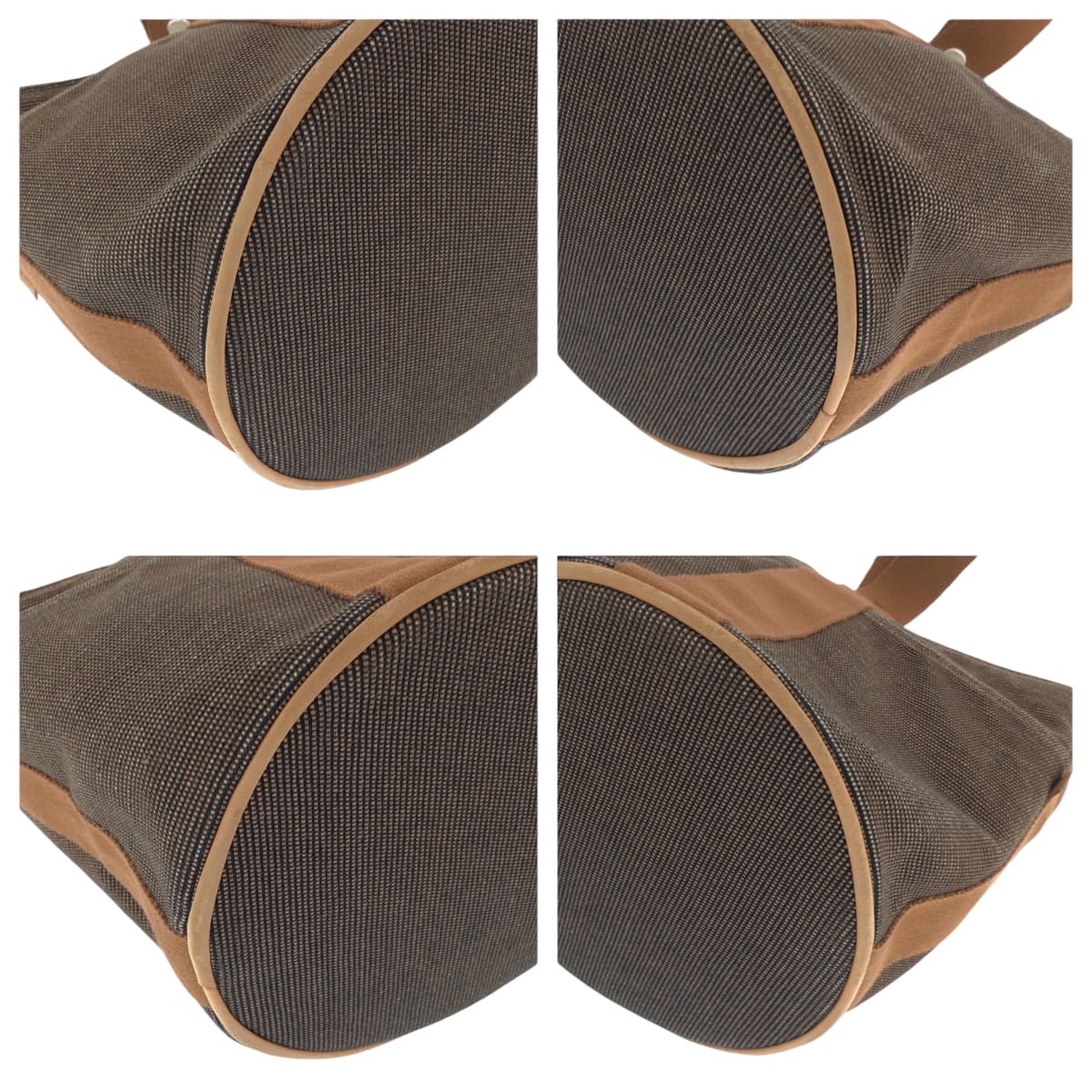 17348
HERMES エルメス サクソーMM ブラウン シルバー金具 キャンバス ハンドバッグ  レディース ABP46