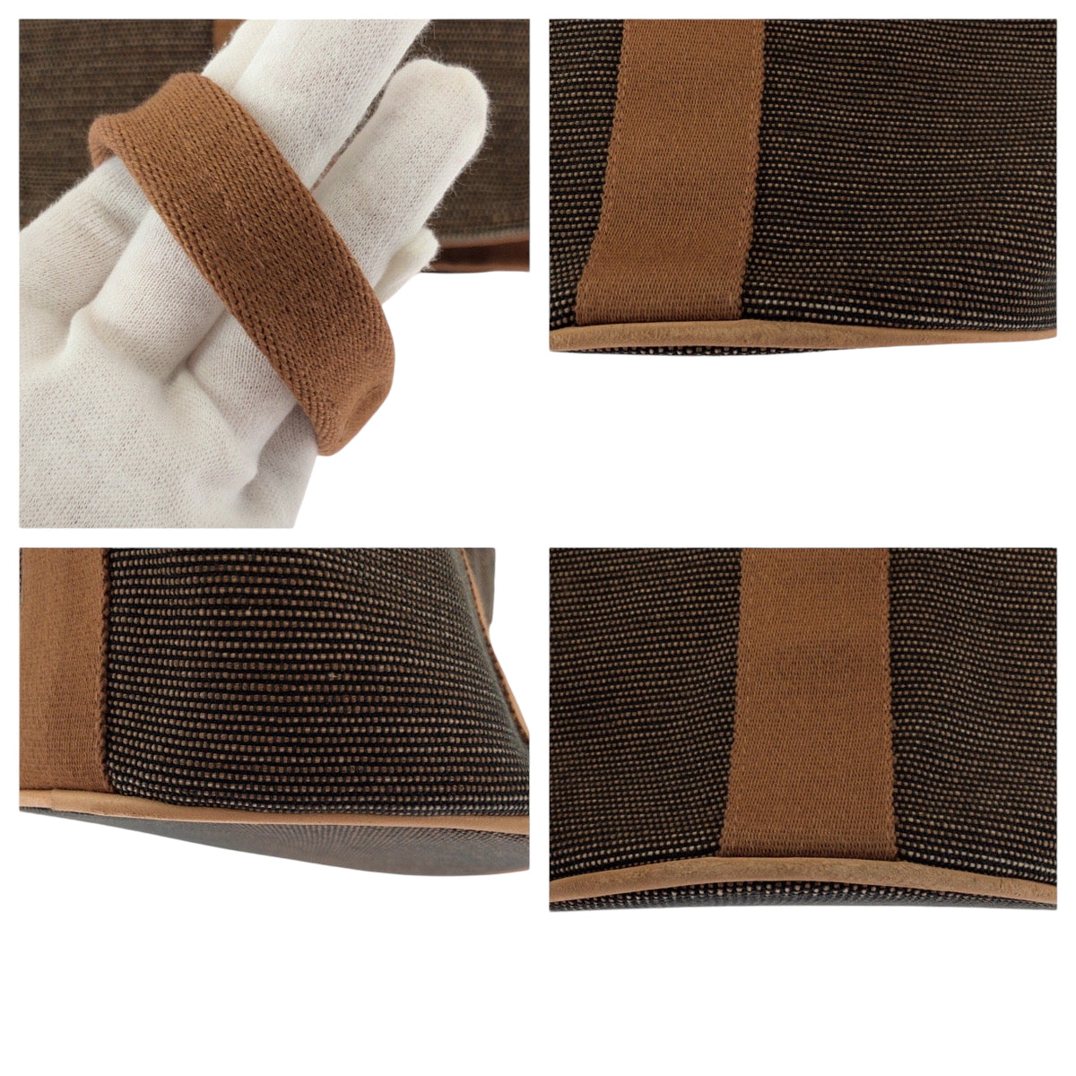 17348
HERMES エルメス サクソーMM ブラウン シルバー金具 キャンバス ハンドバッグ  レディース ABP46