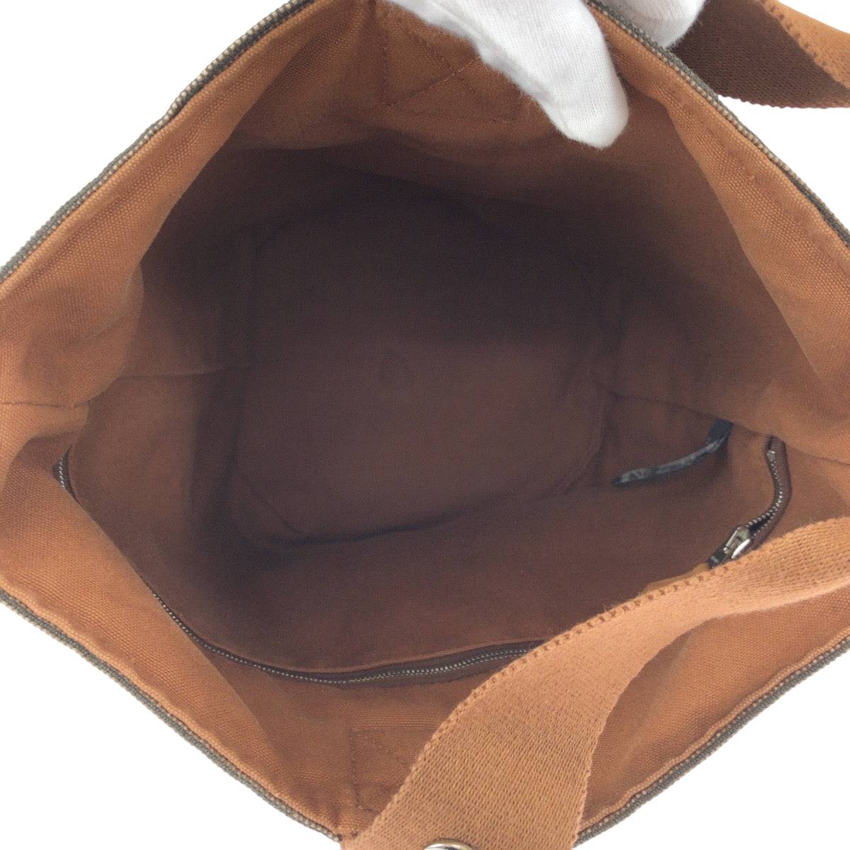 17348
HERMES エルメス サクソーMM ブラウン シルバー金具 キャンバス ハンドバッグ  レディース ABP46