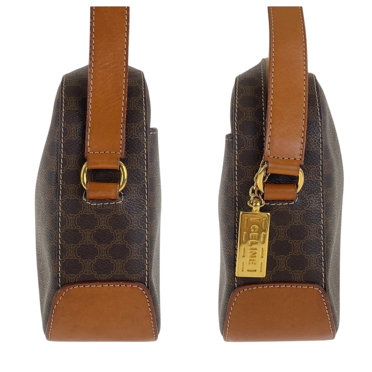 17349
CELINE セリーヌ ヴィンテージ マカダム ブラウン ゴールド金具 PVC / レザー 斜め掛け ショルダーバッグ ポシェット  レディース ABP43