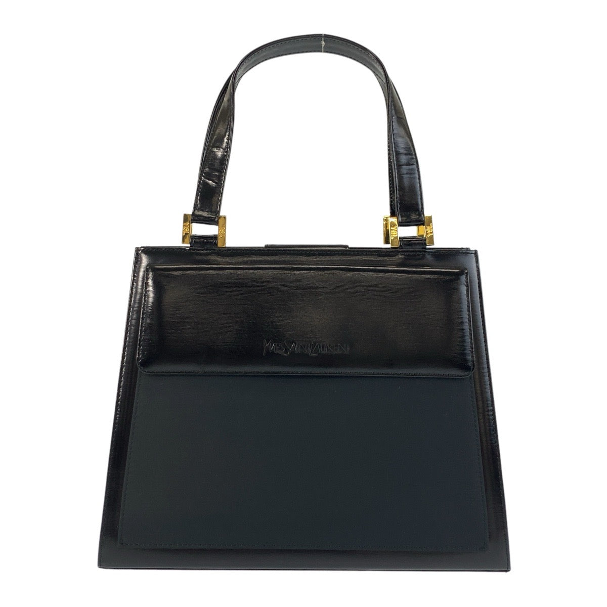 17351
YVES SAINT LAURENT イヴ サンローラン ヴィンテージ YSL ブラック 黒 ゴールド金具 レザー ハンドバッグ  レディース A40