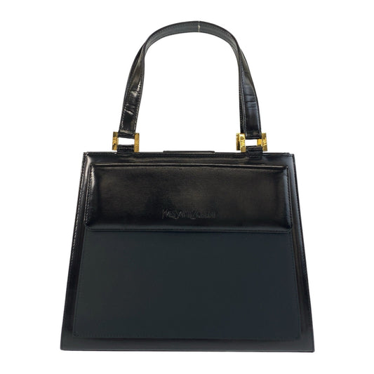 17351
YVES SAINT LAURENT イヴ サンローラン ヴィンテージ YSL ブラック 黒 ゴールド金具 レザー ハンドバッグ  レディース A40