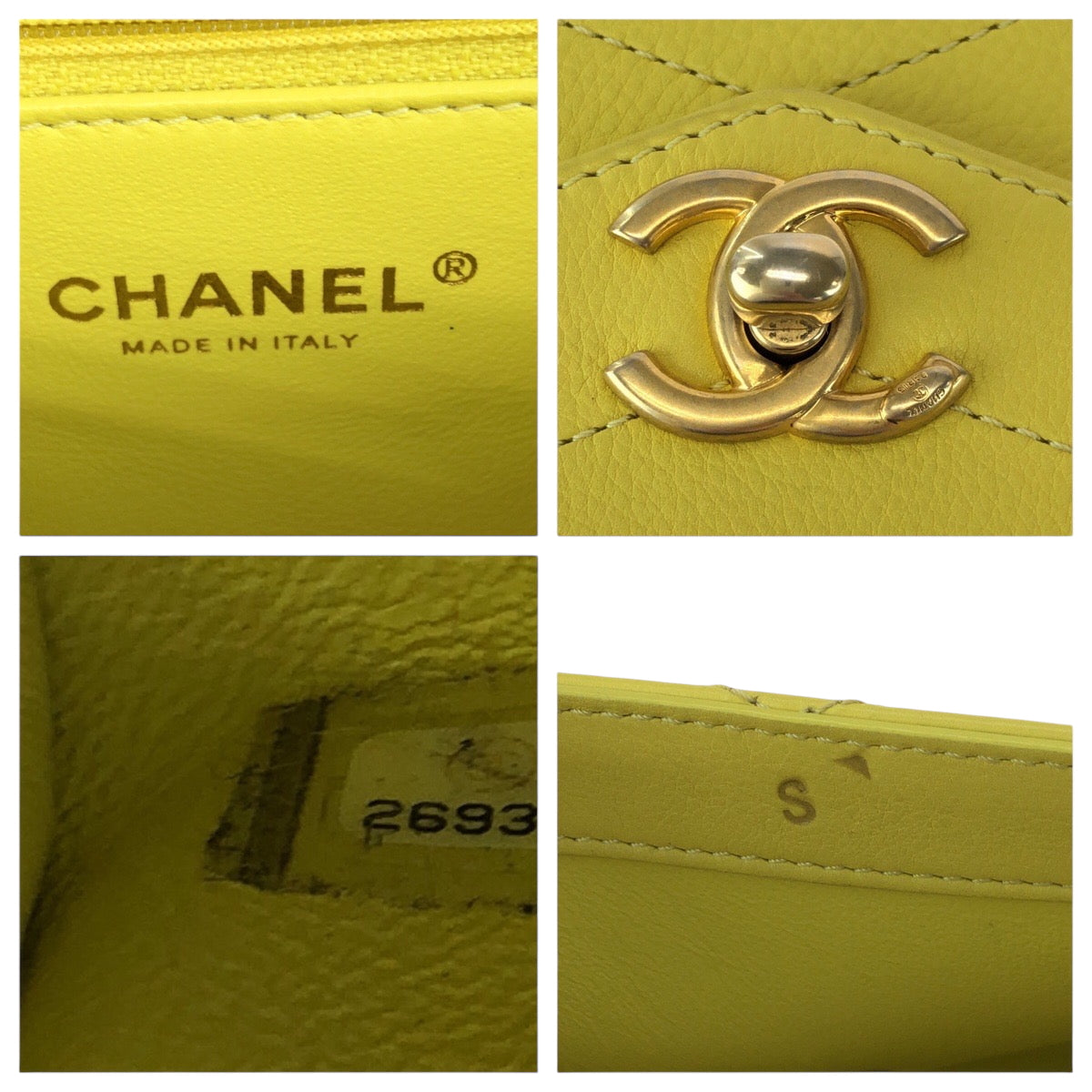 17346
CHANEL シャネル シェブロンステッチ ココマーク ターンロック イエロー ゴールド金具 カーフ チェーンショルダーバッグ ウエストバッグ  レディース A200