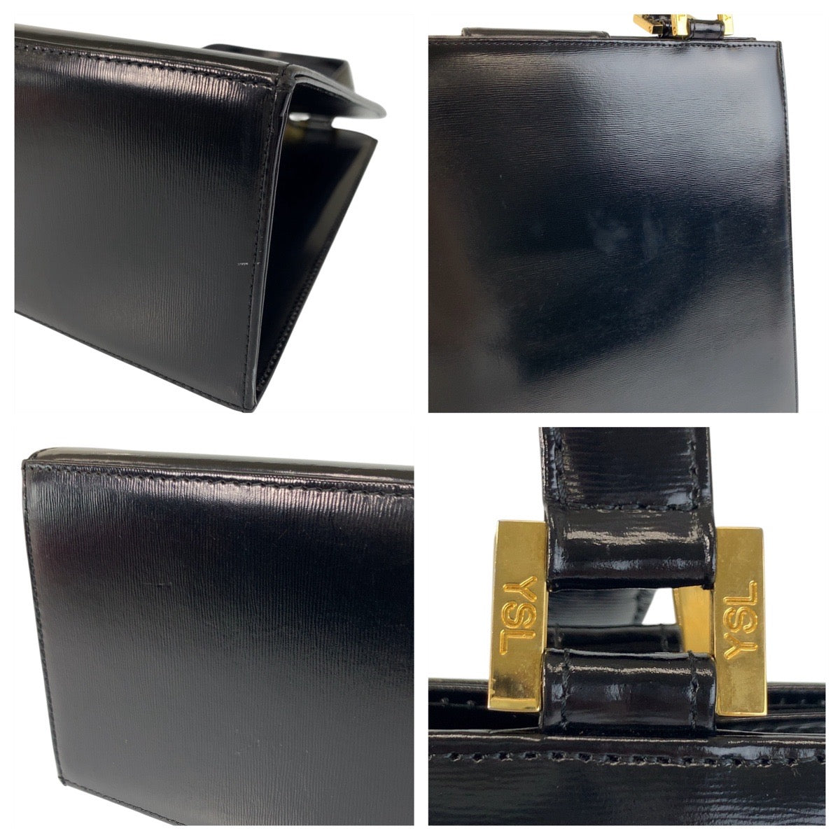 17351
YVES SAINT LAURENT イヴ サンローラン ヴィンテージ YSL ブラック 黒 ゴールド金具 レザー ハンドバッグ  レディース A40