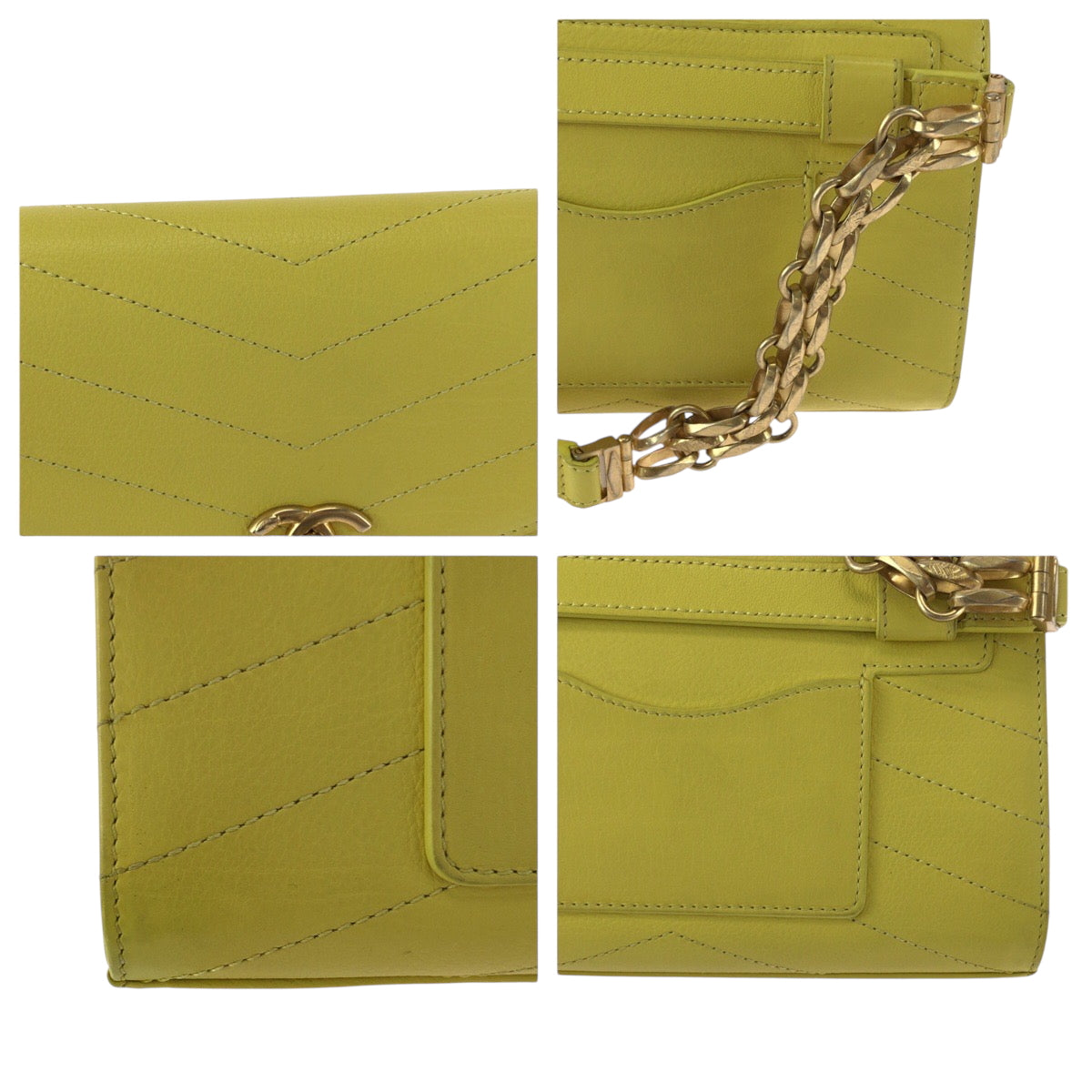 17346
CHANEL シャネル シェブロンステッチ ココマーク ターンロック イエロー ゴールド金具 カーフ チェーンショルダーバッグ ウエストバッグ  レディース A200