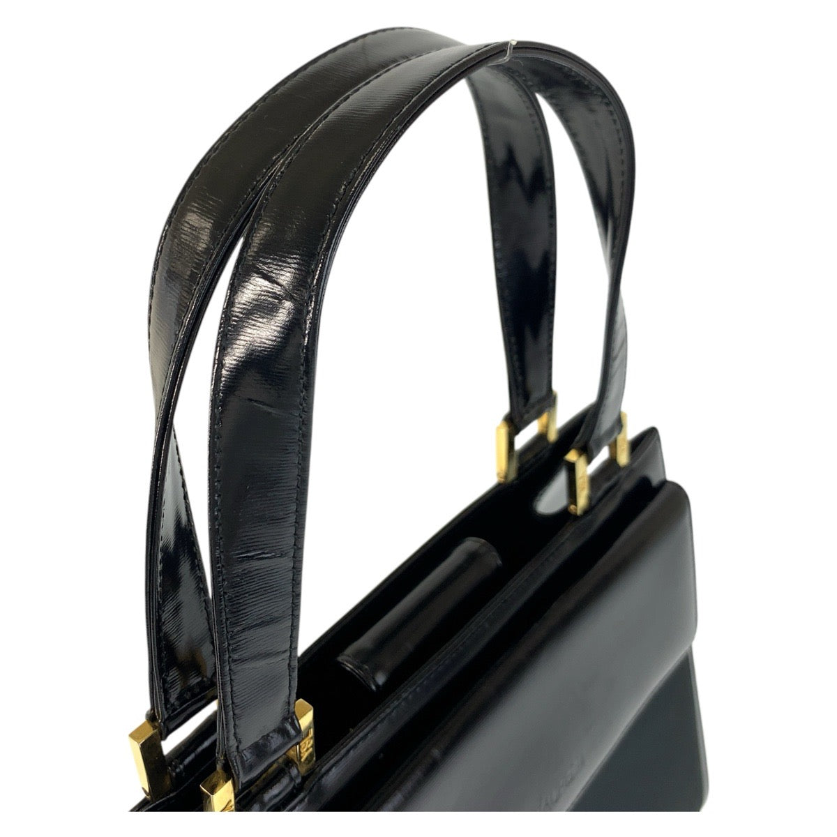 17351
YVES SAINT LAURENT イヴ サンローラン ヴィンテージ YSL ブラック 黒 ゴールド金具 レザー ハンドバッグ  レディース A40