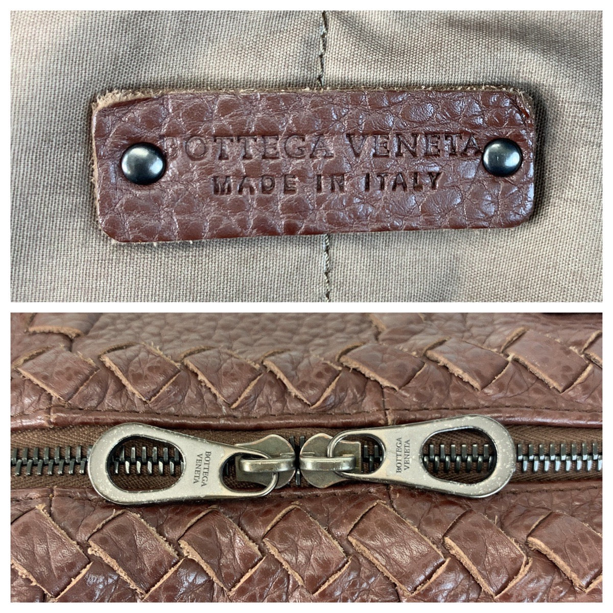 17353
BOTTEGAVENETA ボッテガヴェネタ イントレチャート ブラウン レザー トートバッグ ハンドバッグ  メンズ ABP75