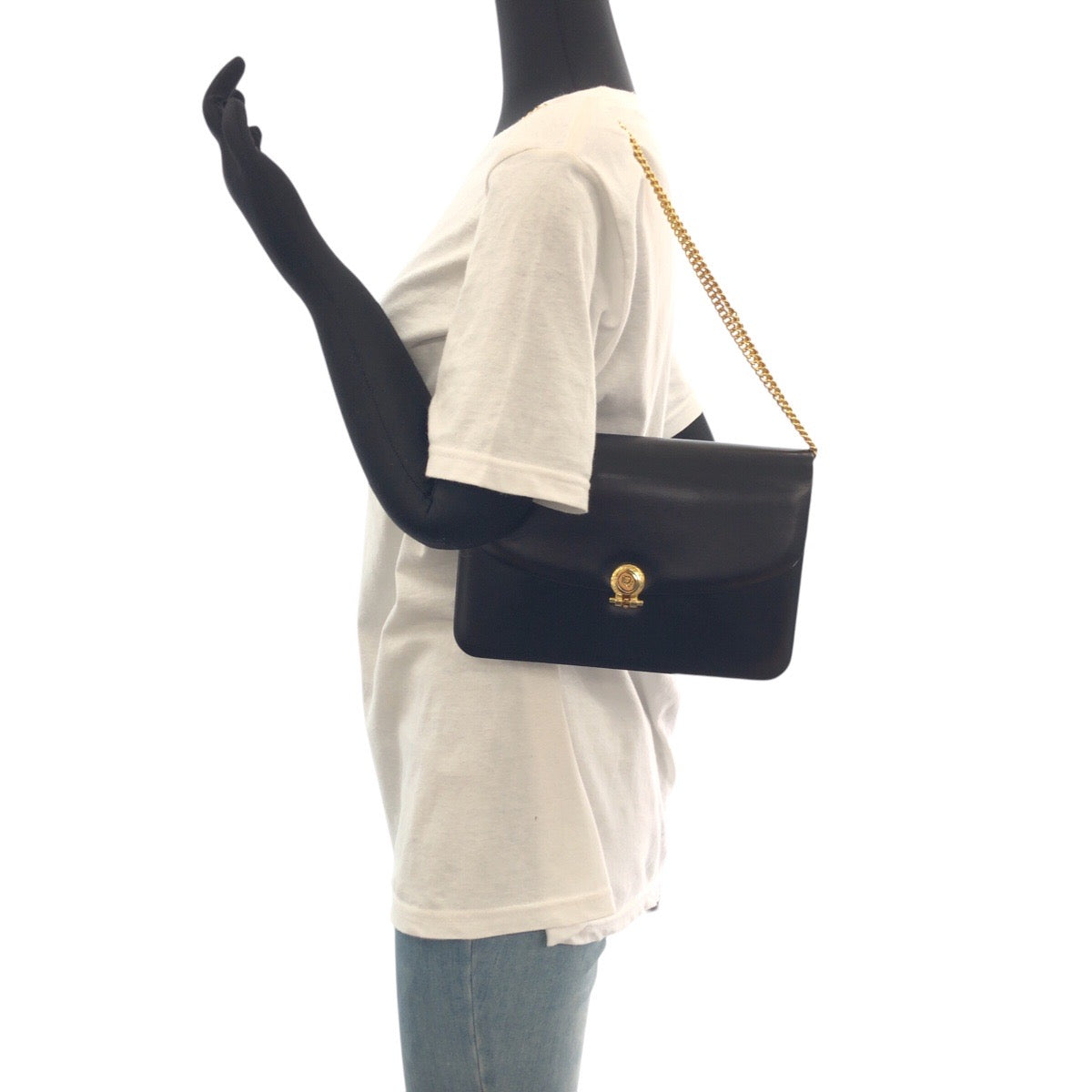 17354
Dior ディオール ヴィンテージ ブラック 黒 ゴールド金具 レザー ショルダーバッグ クラッチバッグ  レディース