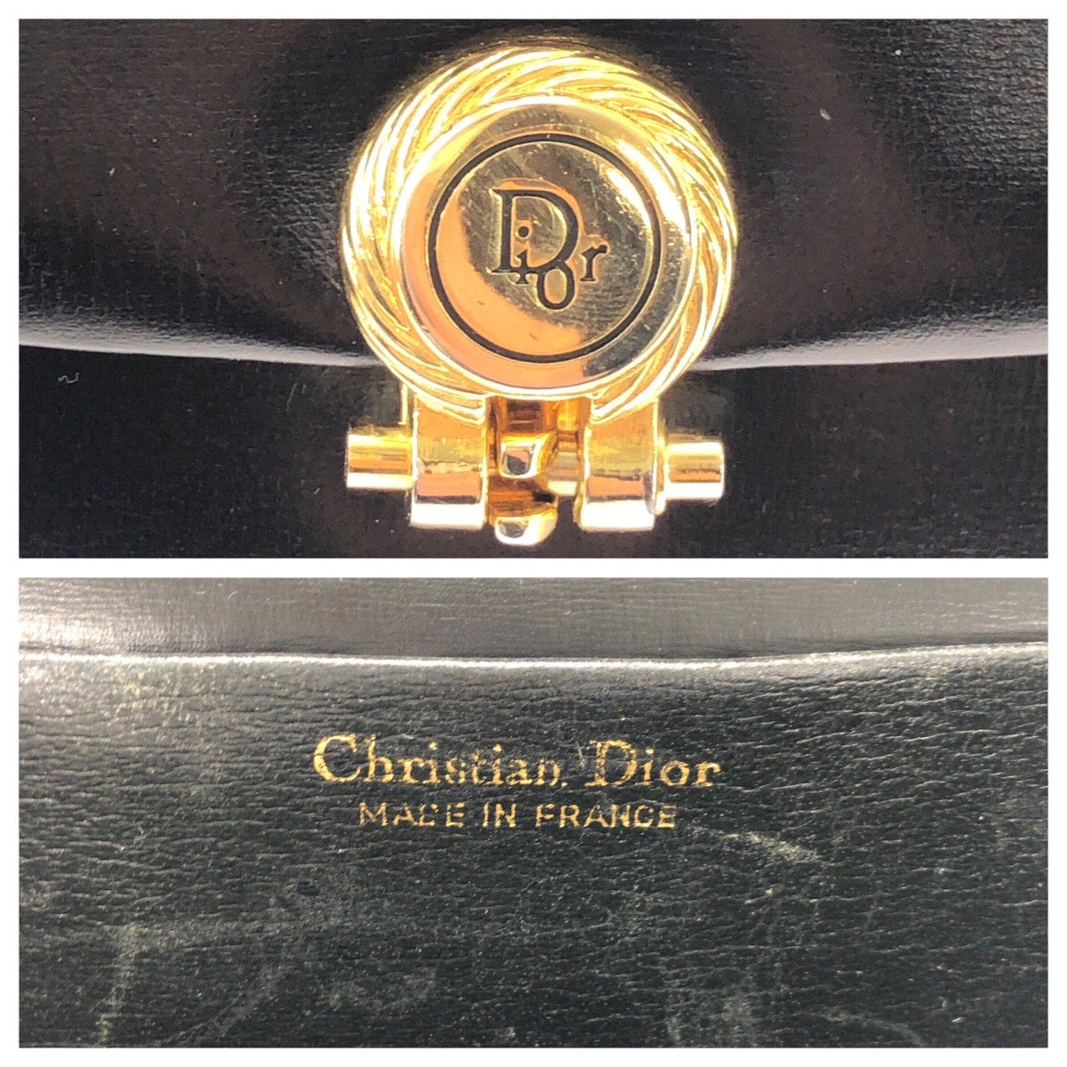 17354
Dior ディオール ヴィンテージ ブラック 黒 ゴールド金具 レザー ショルダーバッグ クラッチバッグ  レディース