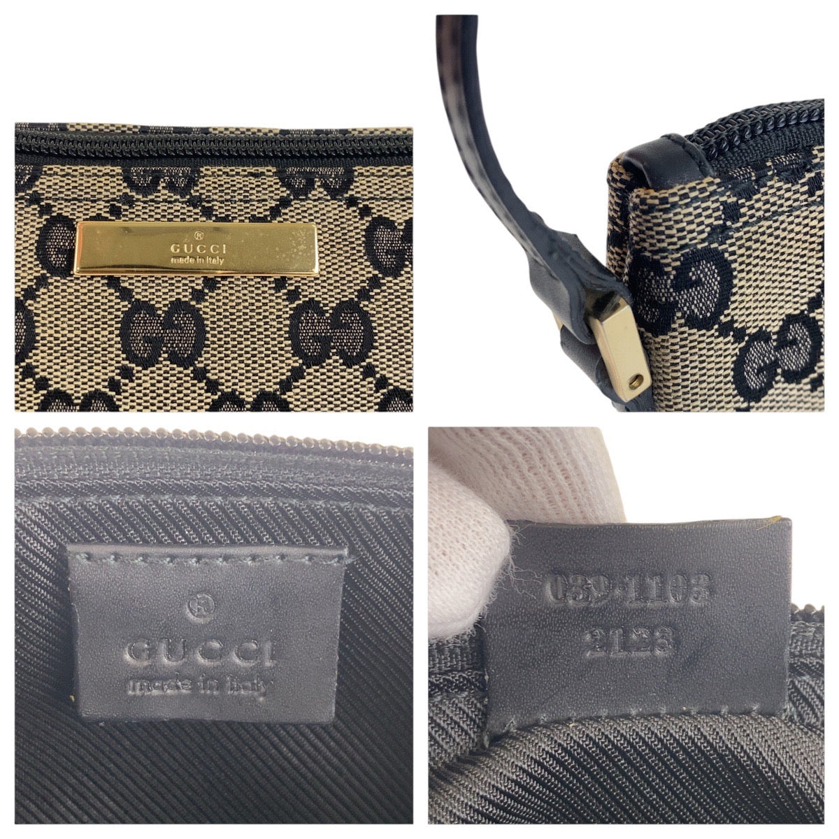 17355
GUCCI グッチ ブラック ゴールド金具 GGキャンバス / レザー 039 1103 ハンドバッグ アクセサリーポーチ  レディース A39