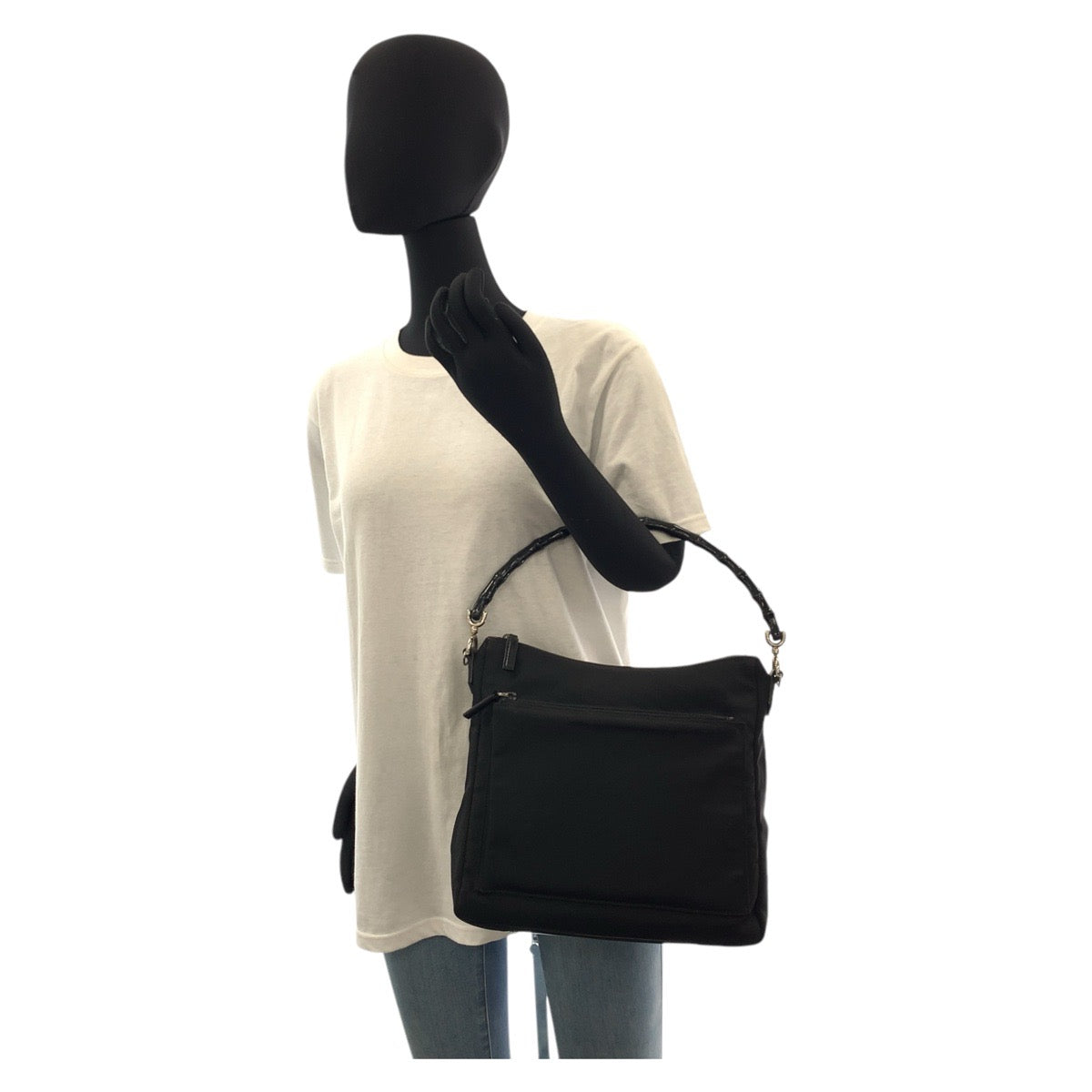 17356
GUCCI グッチ バンブー ブラック 黒 シルバー金具 ナイロン / バンブー 000 0509 ハンドバッグ  レディース ABP16