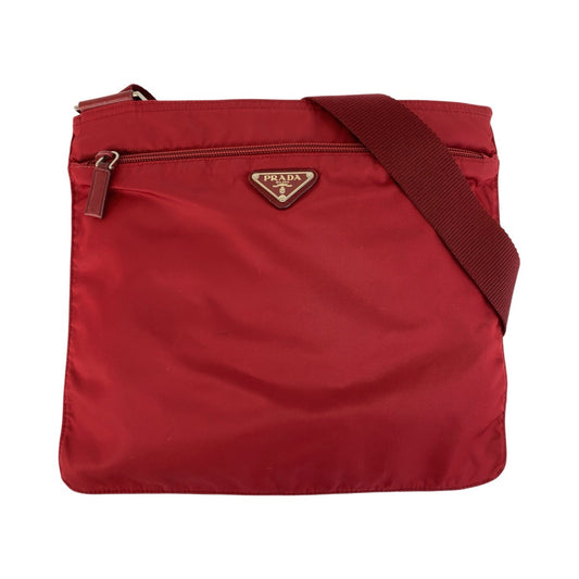 17357
PRADA プラダ テスート 三角ロゴプレート ワインレッド シルバー金具 ナイロン ショルダーバッグ メッセンジャーバッグ  レディース ABP39