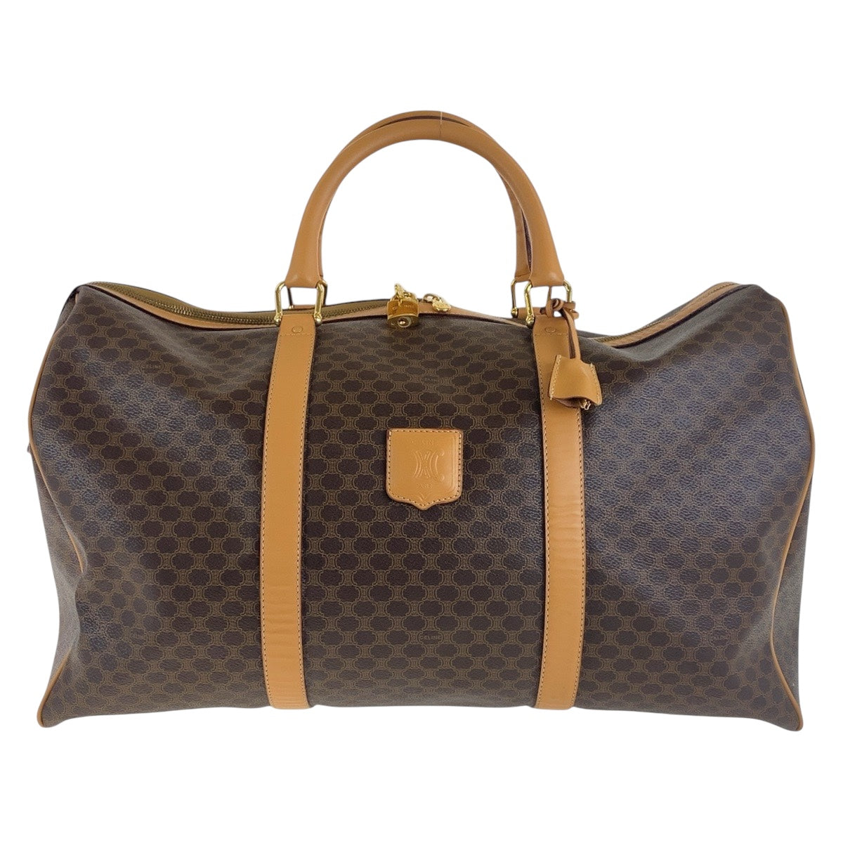 17359
CELINE セリーヌ ヴィンテージ マカダム ブラウン ゴールド金具 PVC ボストンバッグ レディース ABP54