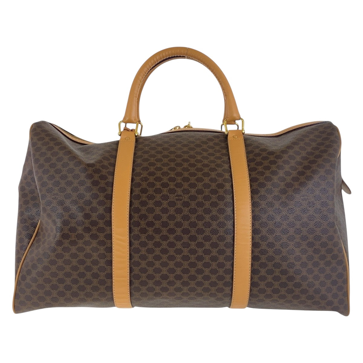 17359
CELINE セリーヌ ヴィンテージ マカダム ブラウン ゴールド金具 PVC ボストンバッグ レディース ABP54