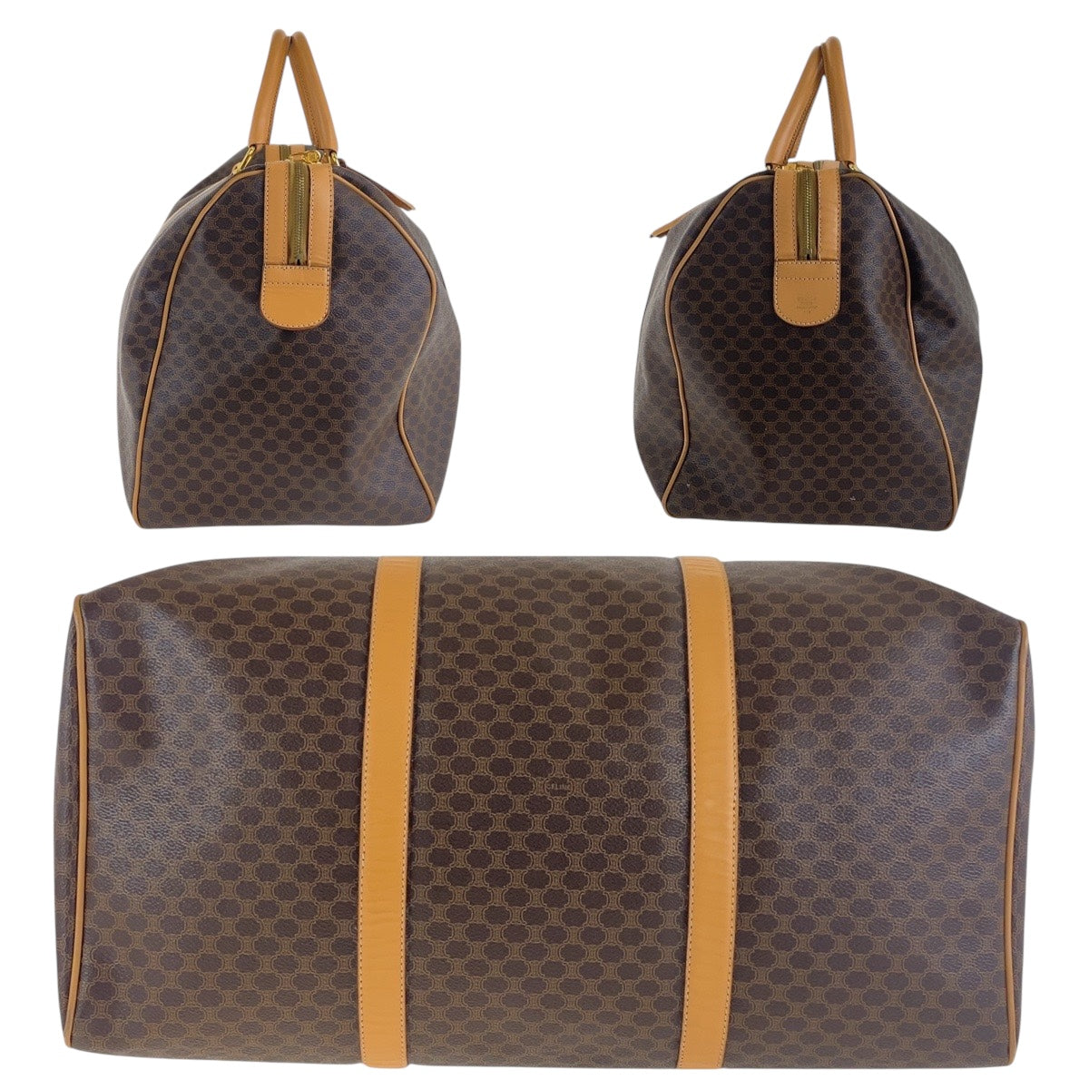 17359
CELINE セリーヌ ヴィンテージ マカダム ブラウン ゴールド金具 PVC ボストンバッグ レディース ABP54