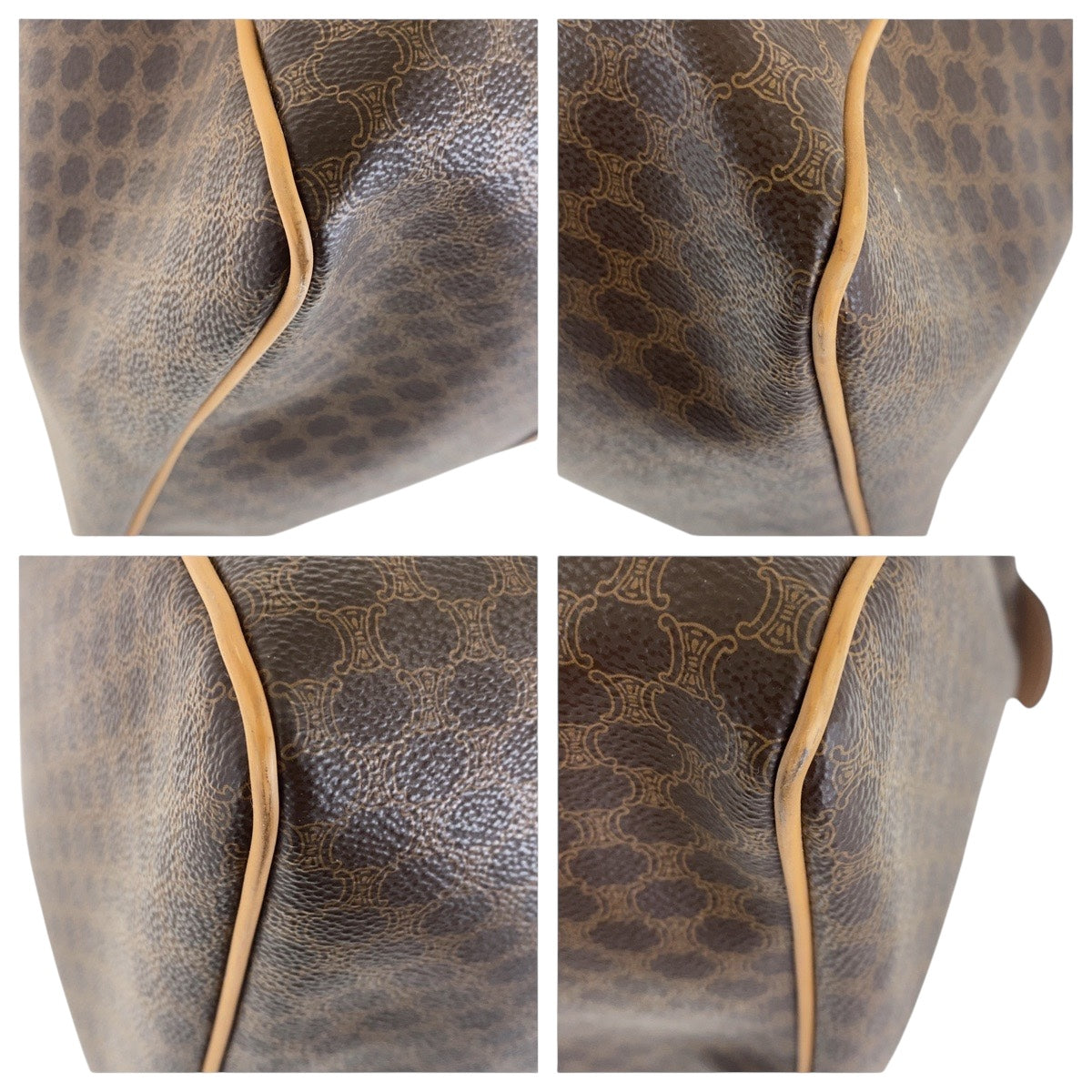 17359
CELINE セリーヌ ヴィンテージ マカダム ブラウン ゴールド金具 PVC ボストンバッグ  レディース ABP54