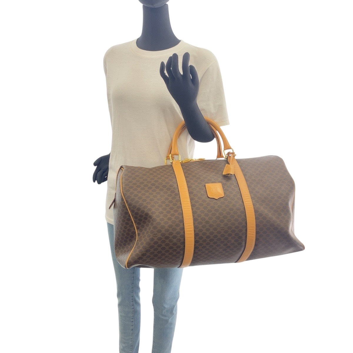 17359
CELINE セリーヌ ヴィンテージ マカダム ブラウン ゴールド金具 PVC ボストンバッグ  レディース ABP54