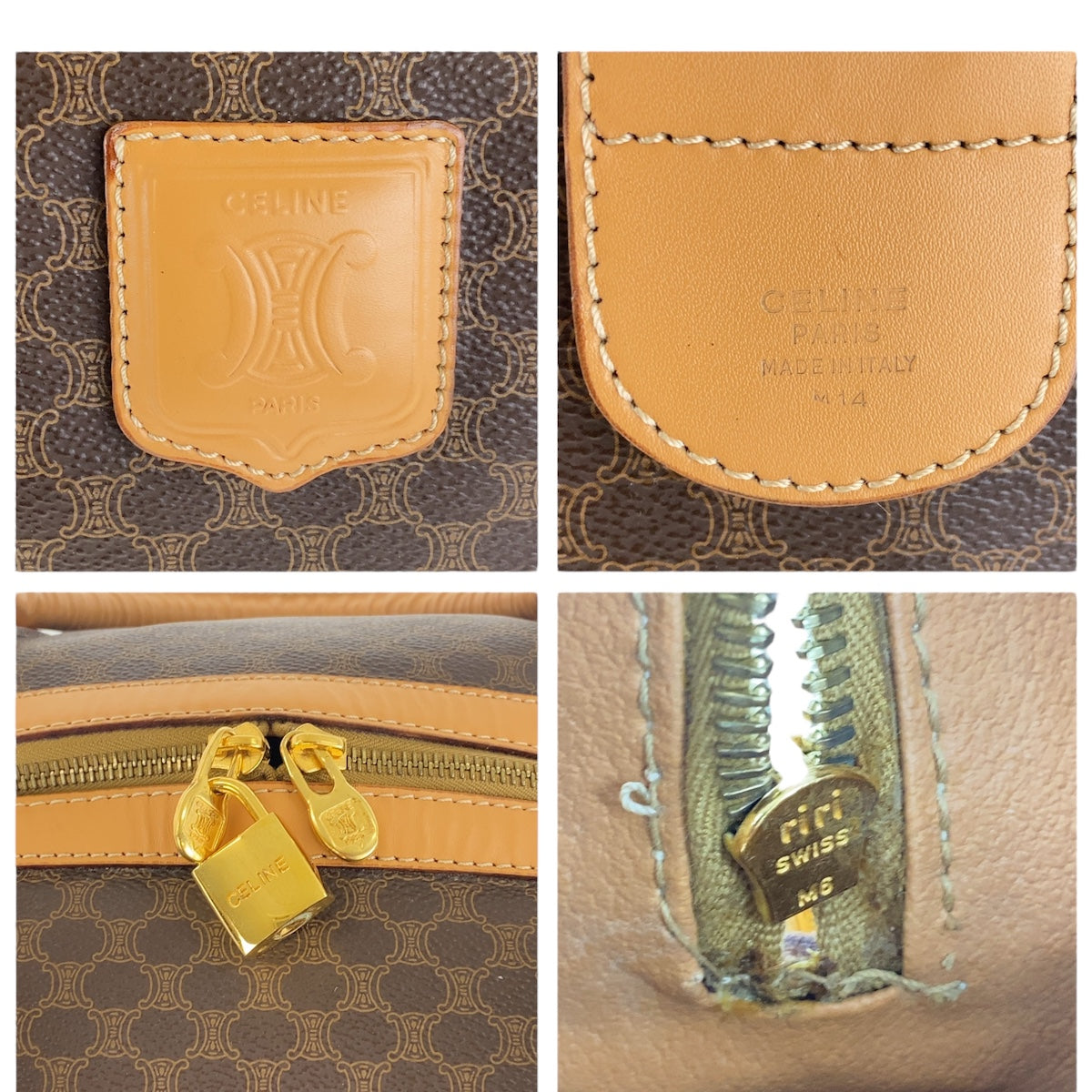 17359
CELINE セリーヌ ヴィンテージ マカダム ブラウン ゴールド金具 PVC ボストンバッグ レディース ABP54