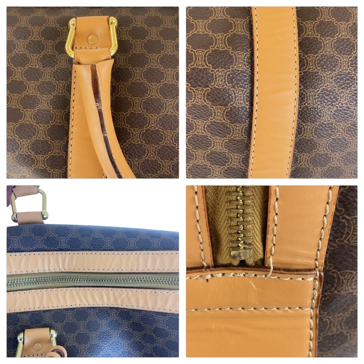 17359
CELINE セリーヌ ヴィンテージ マカダム ブラウン ゴールド金具 PVC ボストンバッグ  レディース ABP54