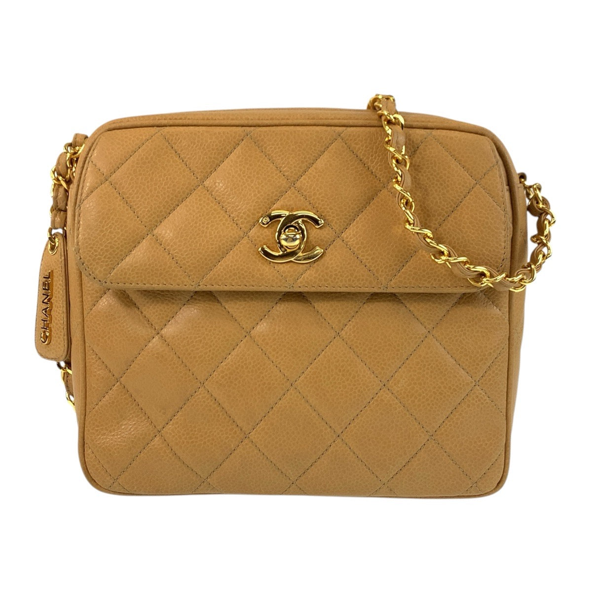17363
CHANEL シャネル ヴィンテージ ココマーク ターンロック ベージュ ゴールド金具 キャビアスキン ショルダーバッグ ポシェット  レディース ABP240