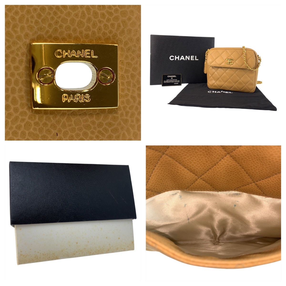 17363
CHANEL シャネル ヴィンテージ ココマーク ターンロック ベージュ ゴールド金具 キャビアスキン ショルダーバッグ ポシェット  レディース ABP240
