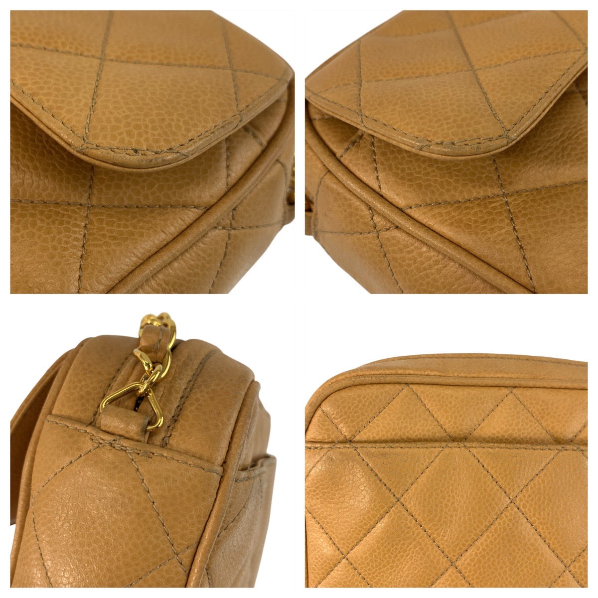 17363
CHANEL シャネル ヴィンテージ ココマーク ターンロック ベージュ ゴールド金具 キャビアスキン ショルダーバッグ ポシェット  レディース ABP240
