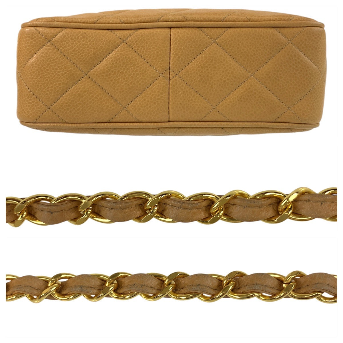 17363
CHANEL シャネル ヴィンテージ ココマーク ターンロック ベージュ ゴールド金具 キャビアスキン ショルダーバッグ ポシェット  レディース ABP240
