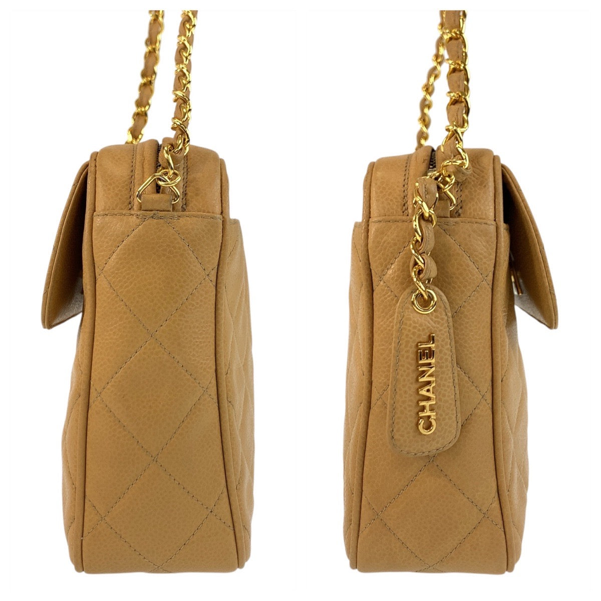 17363
CHANEL シャネル ヴィンテージ ココマーク ターンロック ベージュ ゴールド金具 キャビアスキン ショルダーバッグ ポシェット  レディース ABP240