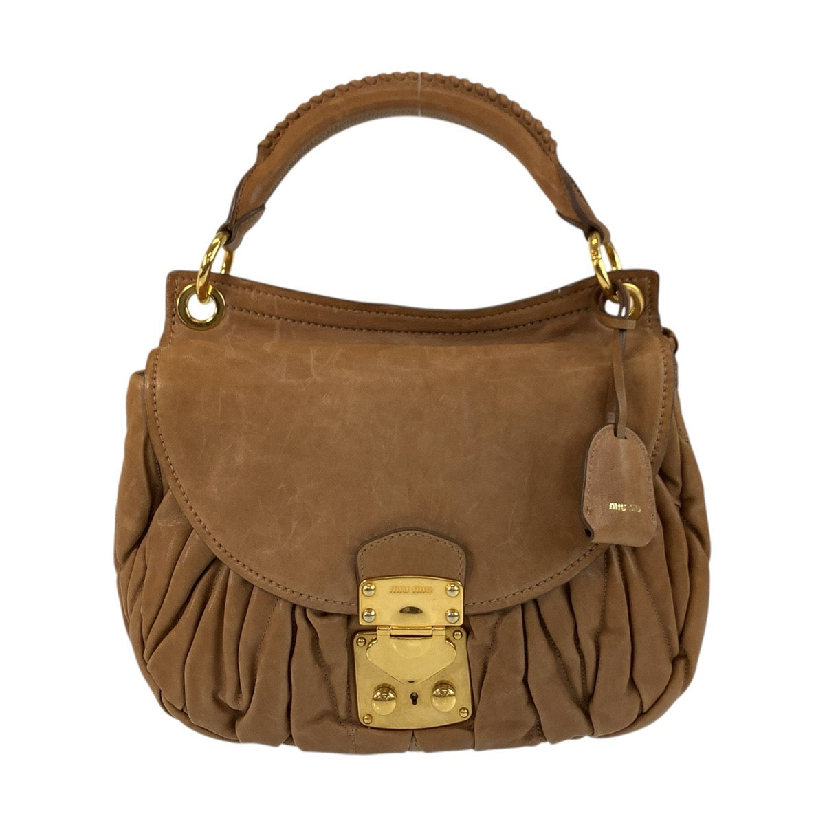 17364
Miu Miu ミュウ ミュウ マテラッセ ブラウン ゴールド金具 レザー ハンドバッグ ショルダーバッグ  レディース ABP43