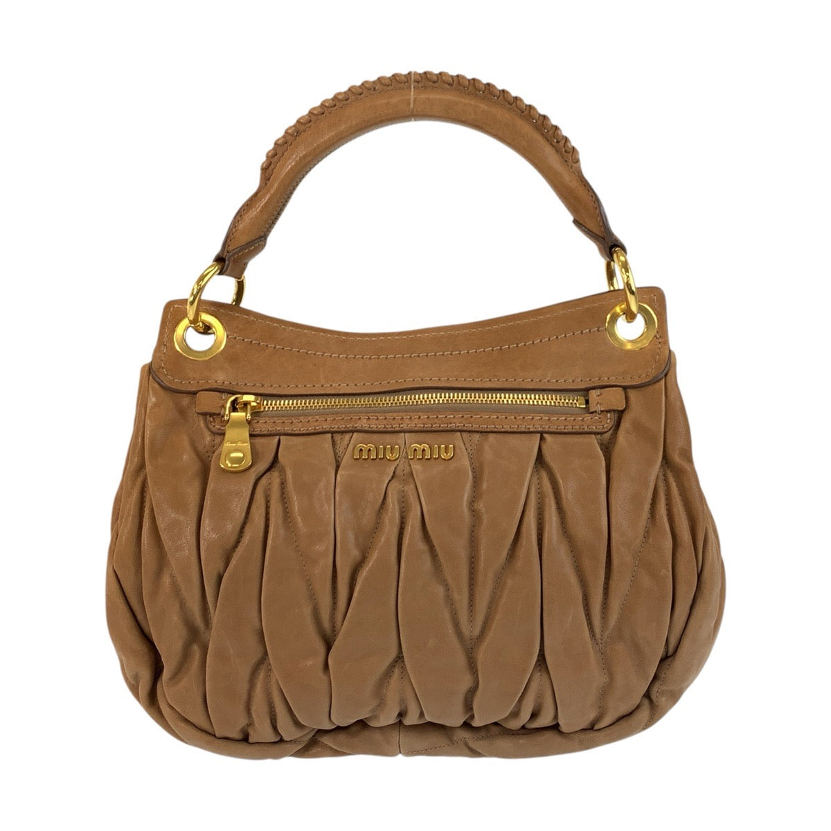 17364
Miu Miu ミュウ ミュウ マテラッセ ブラウン ゴールド金具 レザー ハンドバッグ ショルダーバッグ  レディース ABP43