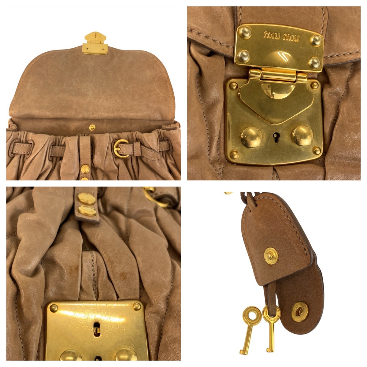 17364
Miu Miu ミュウ ミュウ マテラッセ ブラウン ゴールド金具 レザー ハンドバッグ ショルダーバッグ  レディース ABP43