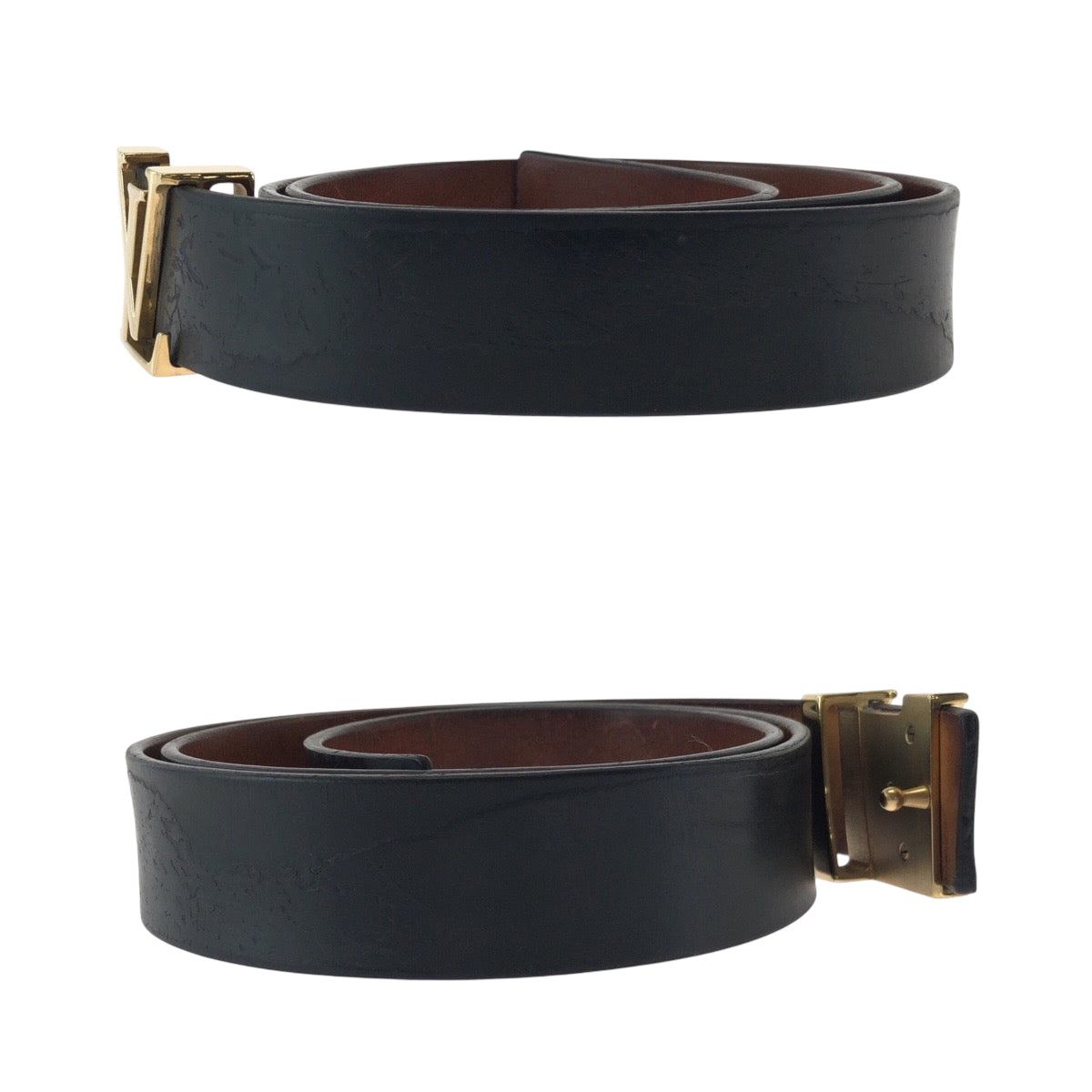 17365
LOUIS VUITTON ルイヴィトン サンチュール イニシアル 75cm/30inc ブラック 黒 ブラウン ゴールド金具 レザー M6900 ベルト バックル  メンズ