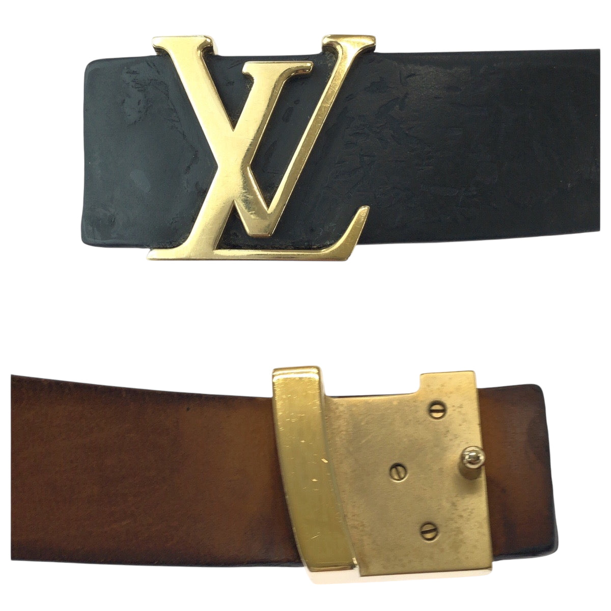 17365
LOUIS VUITTON ルイヴィトン サンチュール イニシアル 75cm/30inc ブラック 黒 ブラウン ゴールド金具 レザー M6900 ベルト バックル  メンズ