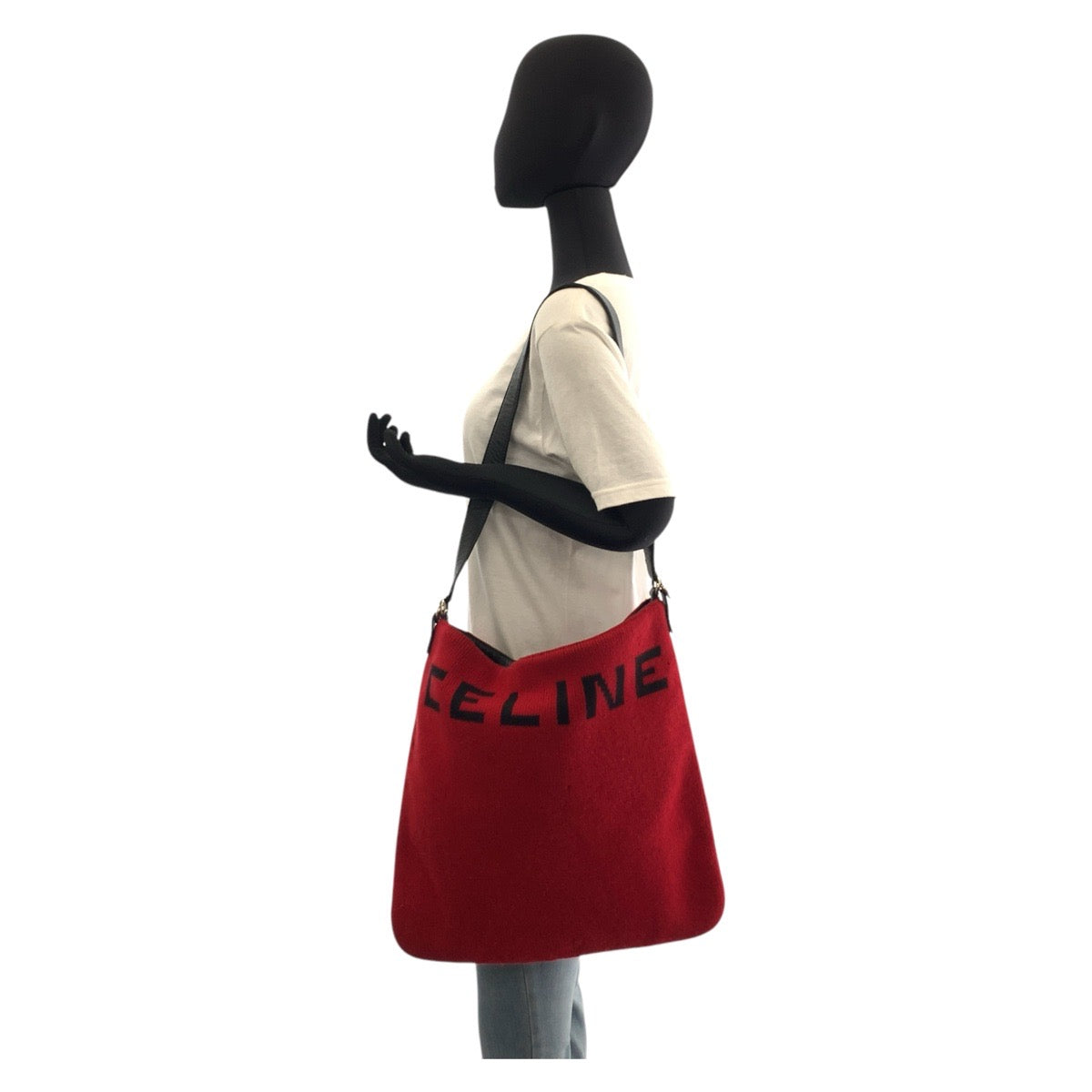 17368
CELINE セリーヌ レッド ブラック 黒 シルバー金具 ウール / レザー MC99/2 ショルダーバッグ  レディース