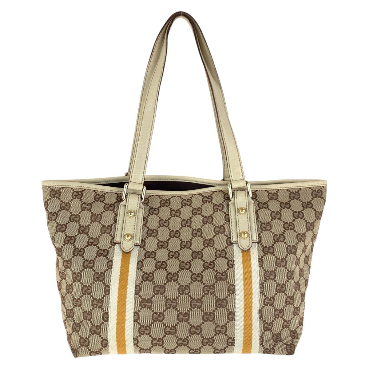 17374
GUCCI グッチ シェリーライン ブラウン ホワイト ゴールド金具 GGキャンバス / レザー 137396 トートバッグ ショルダーバッグ  レディース