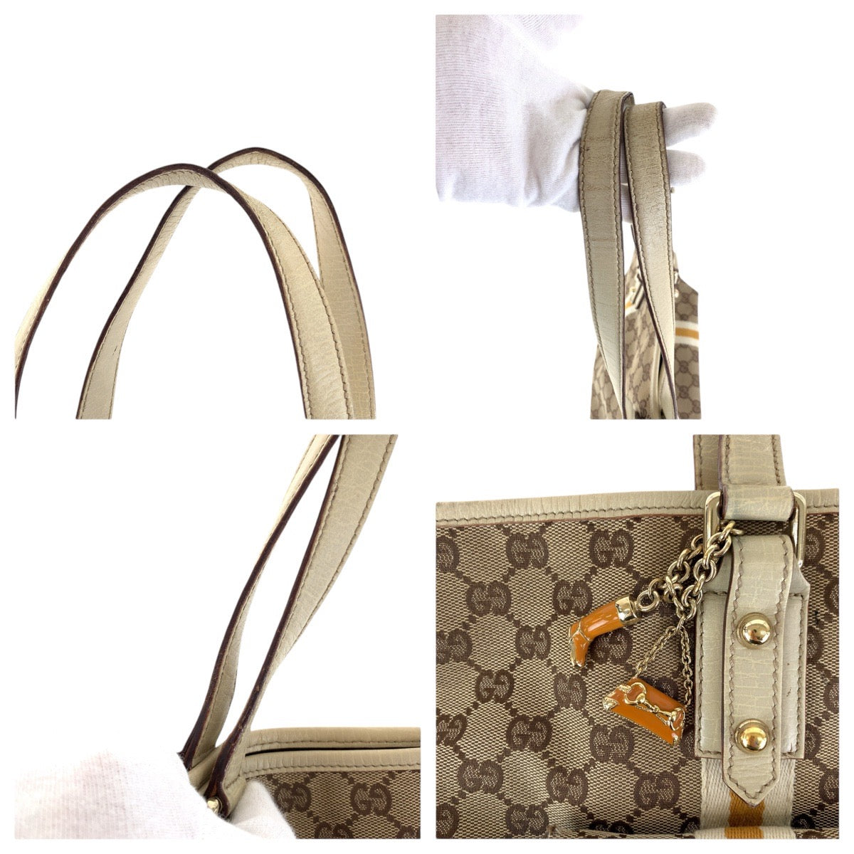 17374
GUCCI グッチ シェリーライン ブラウン ホワイト ゴールド金具 GGキャンバス / レザー 137396 トートバッグ ショルダーバッグ  レディース