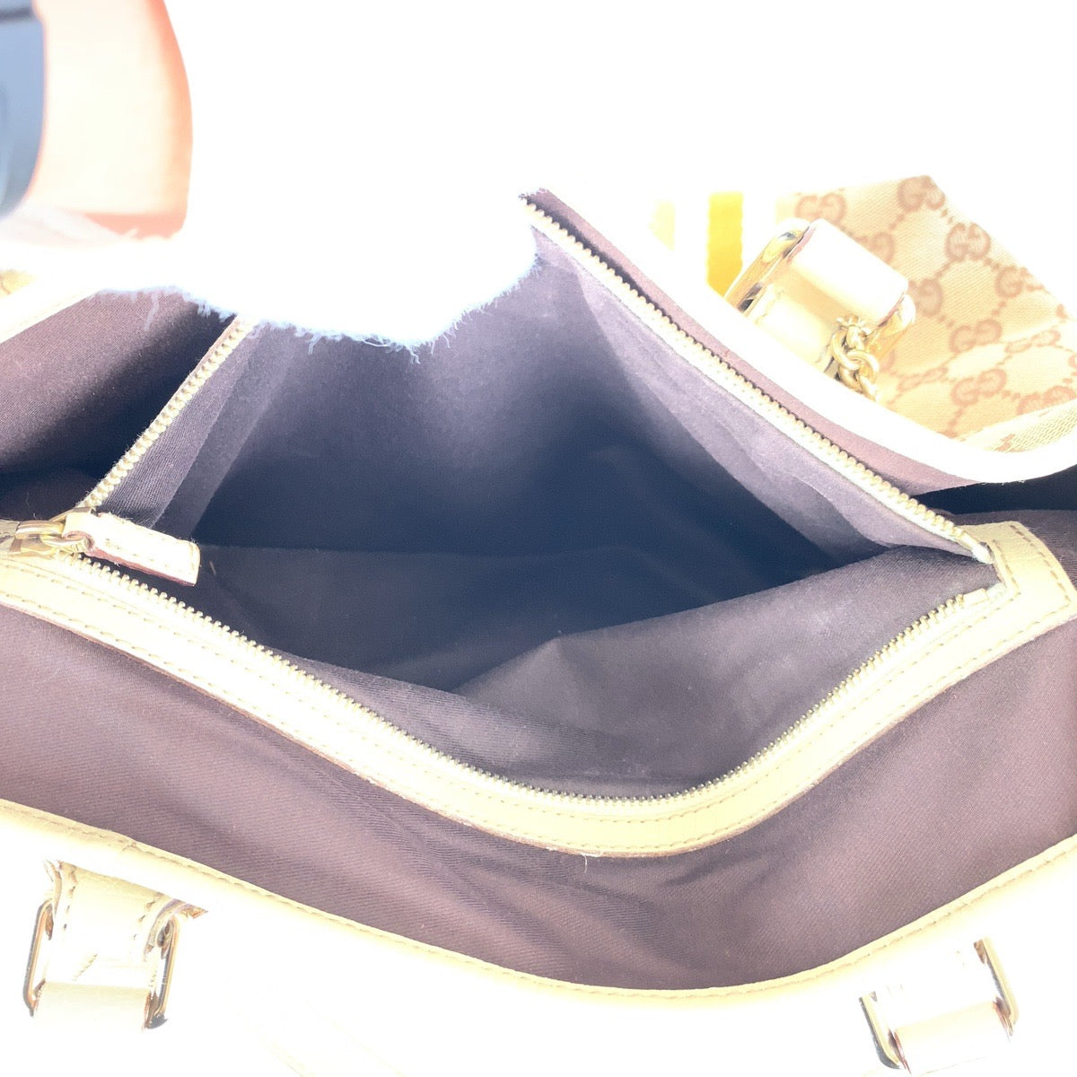17374
GUCCI グッチ シェリーライン ブラウン ホワイト ゴールド金具 GGキャンバス / レザー 137396 トートバッグ ショルダーバッグ  レディース