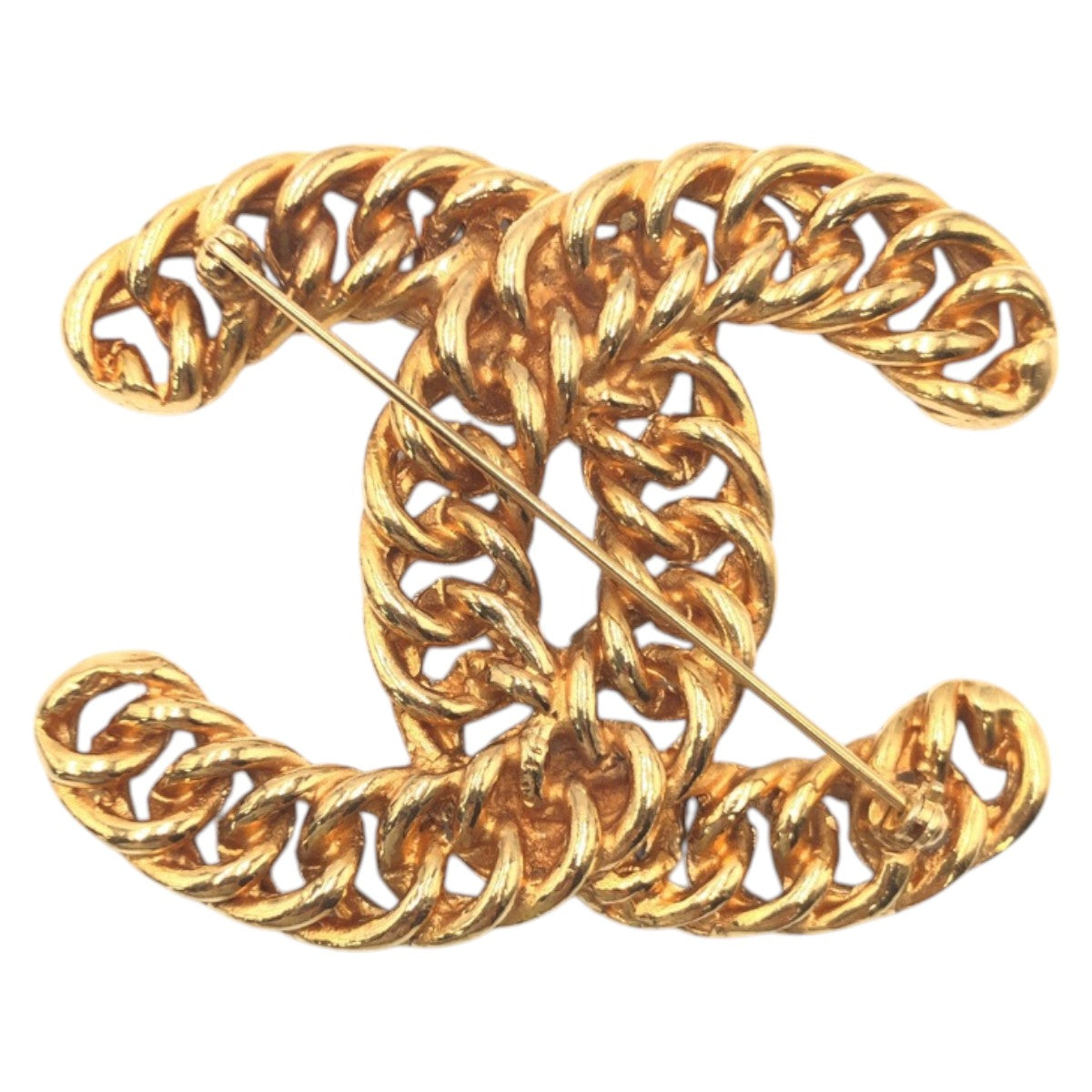 17375
CHANEL シャネル ヴィンテージ ビッグ チェーン ココマーク ゴールド メタル ブローチ  レディース A65