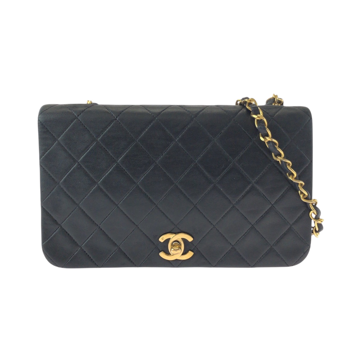17376
CHANEL シャネル ヴィンテージ マトラッセ フルフラップ ココマーク ターンロック ブラック 黒 ゴールド金具 ラムスキン チェーンショルダーバッグ レディース AB178