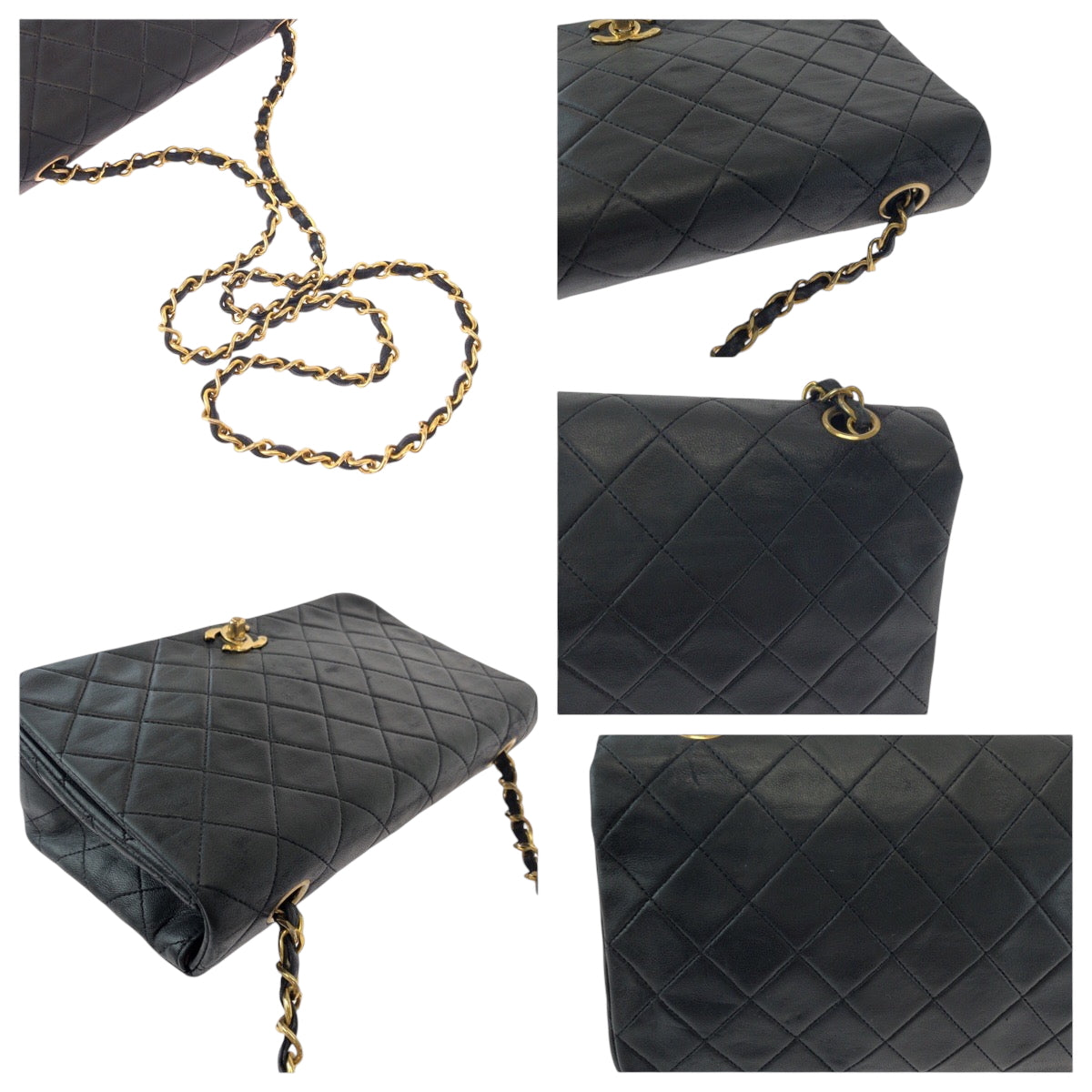 17376
CHANEL シャネル ヴィンテージ マトラッセ フルフラップ ココマーク ターンロック ブラック 黒 ゴールド金具 ラムスキン チェーンショルダーバッグ レディース AB178