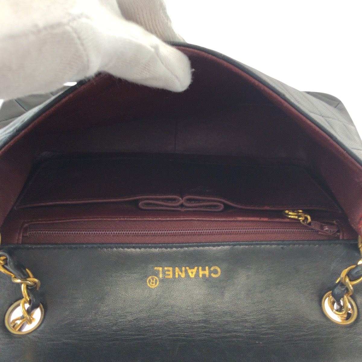 17376
CHANEL シャネル ヴィンテージ マトラッセ フルフラップ ココマーク ターンロック ブラック 黒 ゴールド金具 ラムスキン チェーンショルダーバッグ レディース AB178