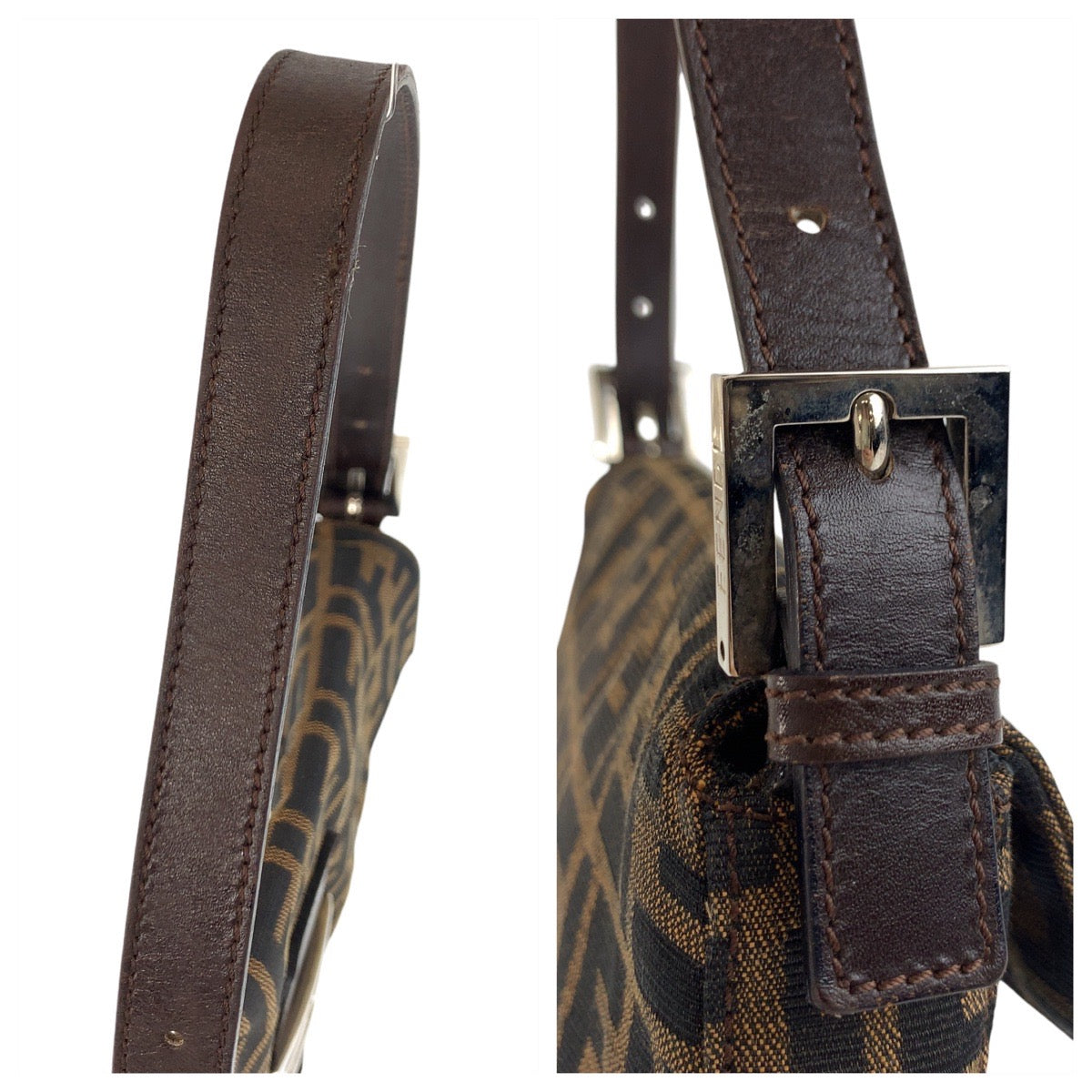 17377
FENDI フェンディ ズッカ マンマバケット ブラウン シルバー金具 キャンバス / レザー ショルダーバッグ ハンドバッグ  レディース A140