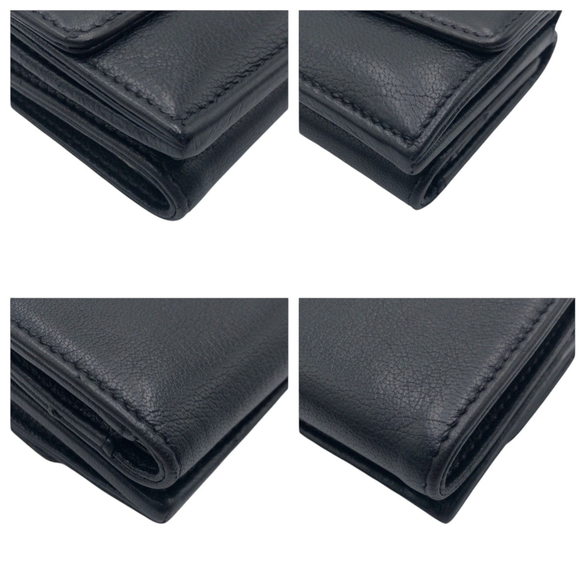 17382
CHANEL シャネル ココマーク ブラック 黒 シルバー レザー 三つ折り財布 折財布 コンパクトウォレット レディース ABP55