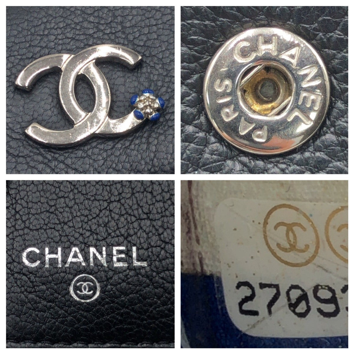 17382
CHANEL シャネル ココマーク ブラック 黒 シルバー レザー 三つ折り財布 折財布 コンパクトウォレット レディース ABP55